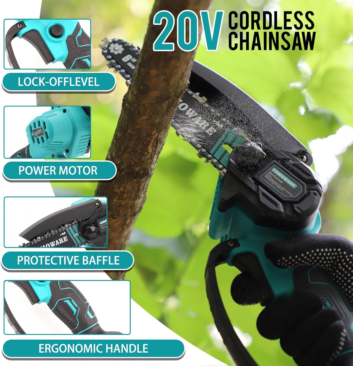 Unleash Your Gardening Potential with the Powerful Cordless Mini Chainsaw - Effortless 6-Inch Cutting with 2 Long-Lasting Batteries for All Your Outdoor Projects!