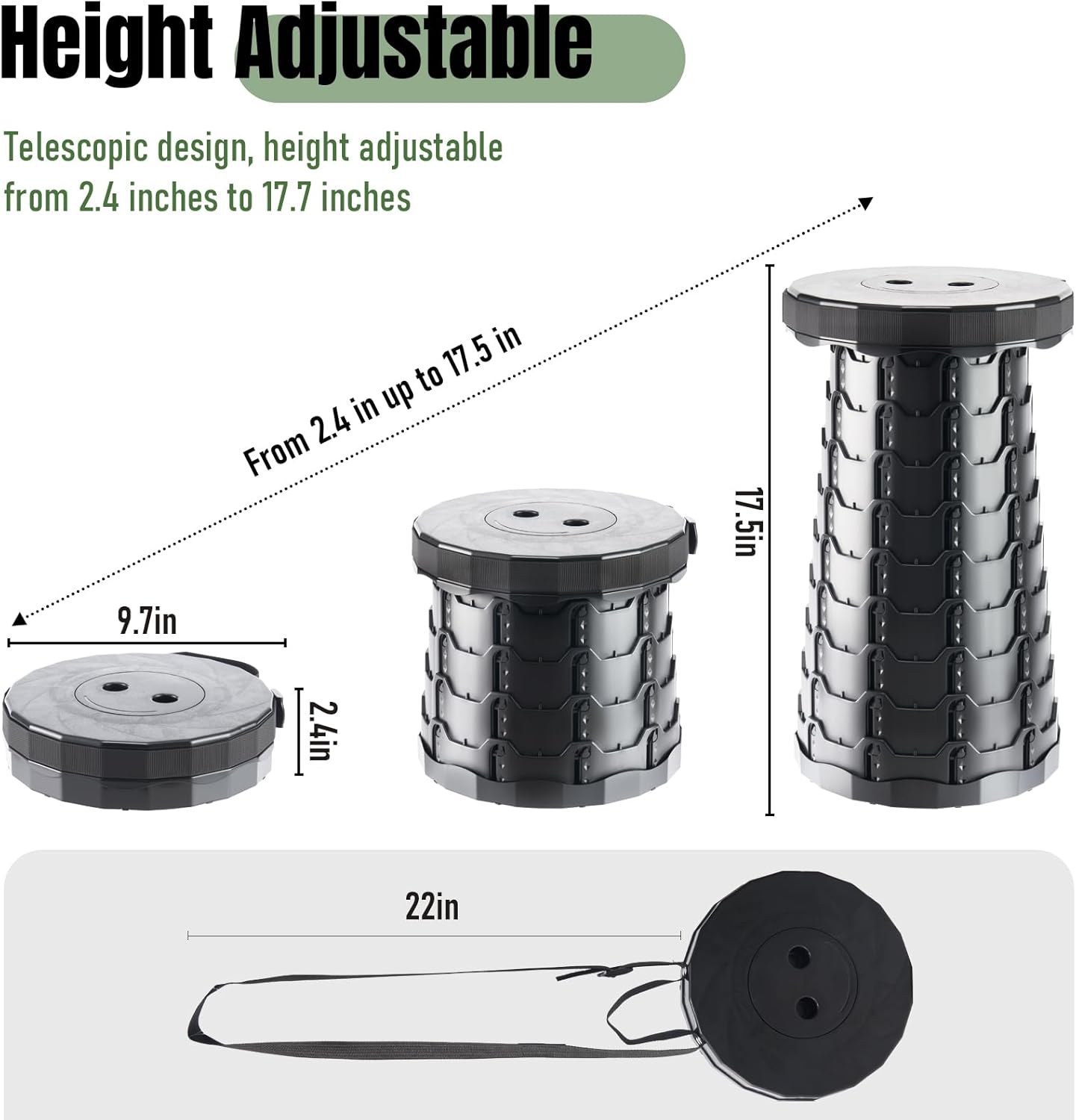 Ultimate Portable Collapsible Stool - Sturdy, Lightweight & Adjustable for Outdoor Adventures and Indoor Comfort