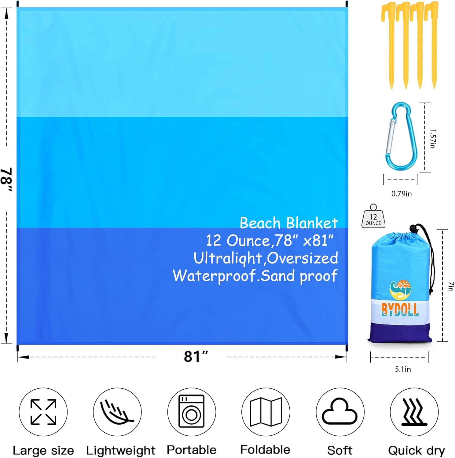 Ultimate Oversized Waterproof Beach Blanket - Perfect for Family Adventures, Camping, and Picnics - 78'' x 81'' Lightweight Mat for Up to 7 Adults