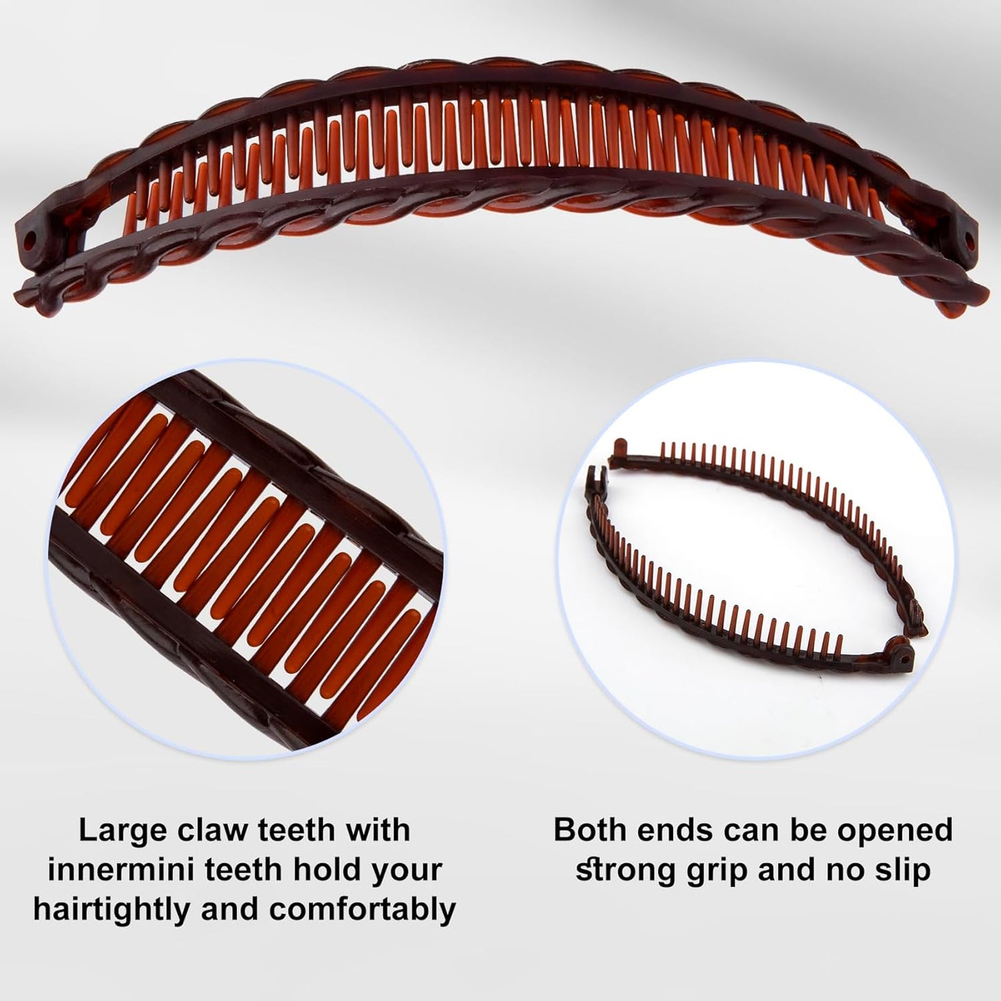 Elevate Your Style with the Set of 3 Classic Double Banana Hair Clips - Large Non-Slip Claw Accessories in Black, Brown, and Glossy Brown!
