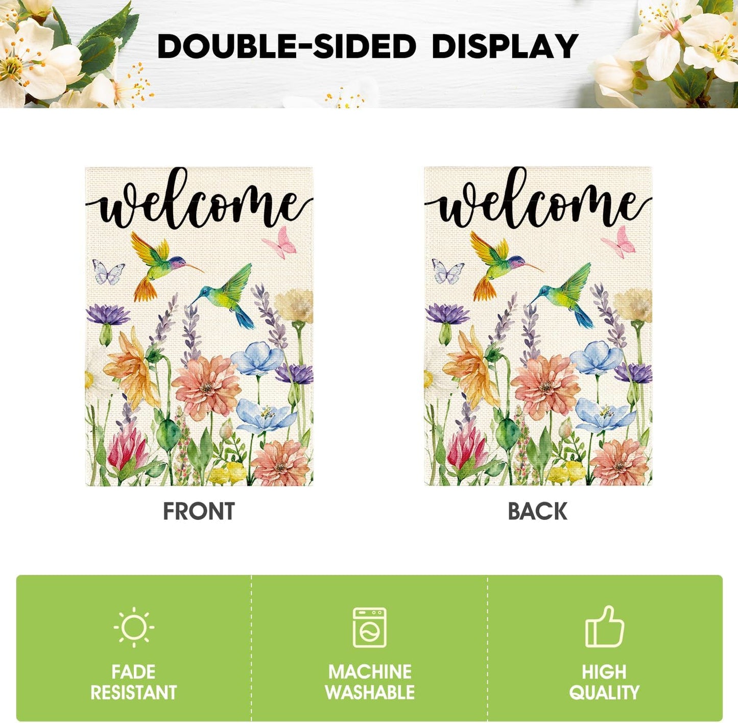 Vibrant Double-Sided Hummingbird and Spring Flowers Garden Flag - Perfect 12 x 18 Inch Seasonal Outdoor Decor