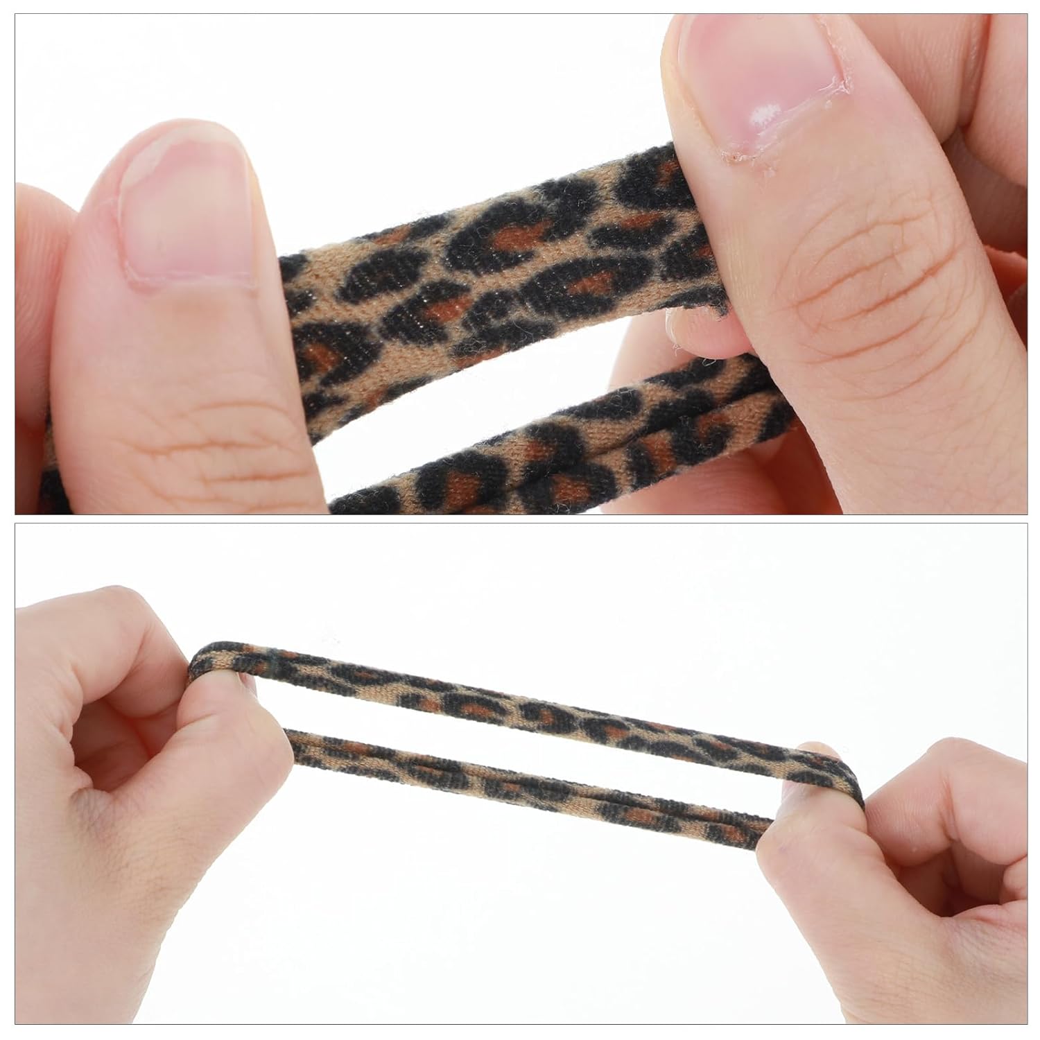 40-Piece No-Damage Seamless Soft Elastic Hair Ties Set - Stylish and Durable Ponytail Holders with 5 Chic Leopard Print Designs for Effortless Hair Styling (Black, Brown, Tan)