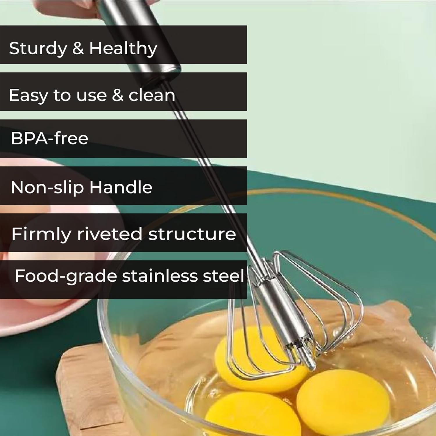 Effortlessly Blend with Our Premium 10-Inch Stainless Steel Semi-Automatic Whisk – Perfect for Eggs, Batters, and More!