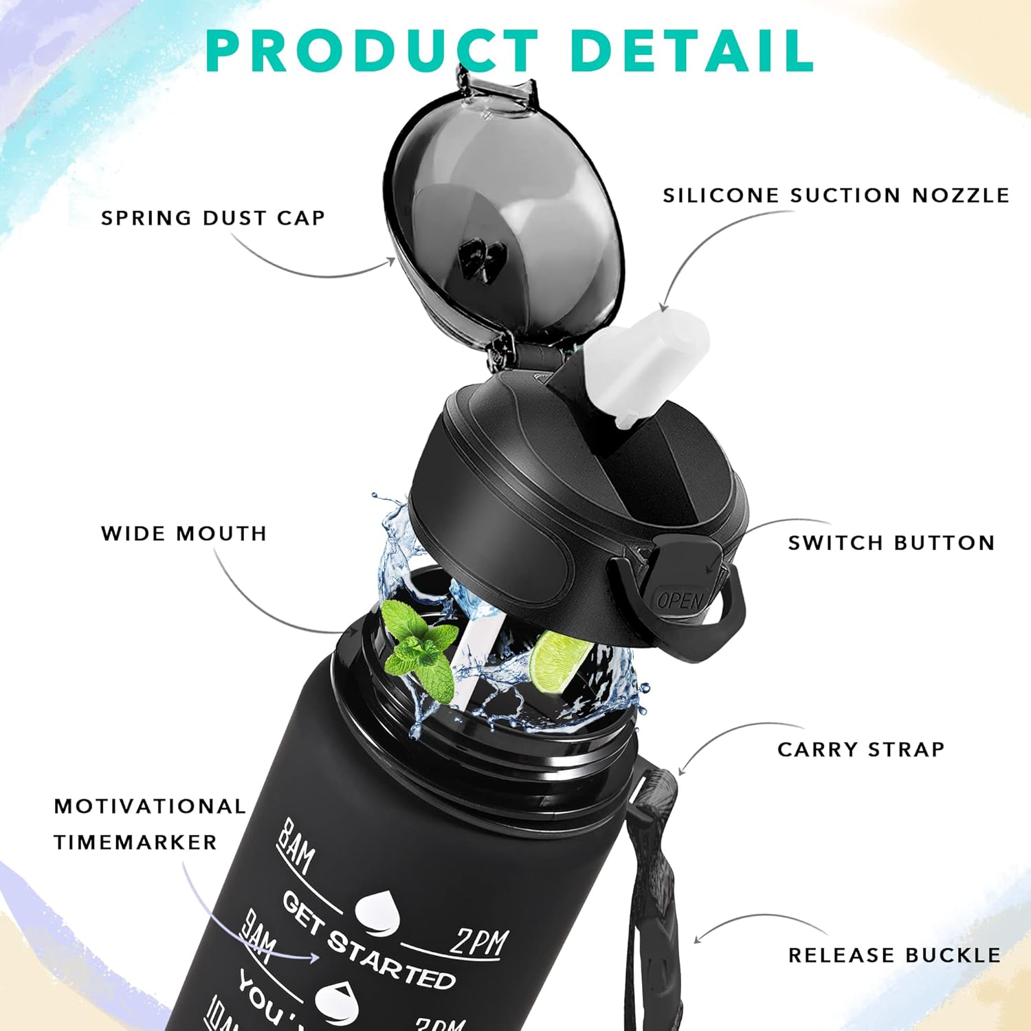 Stay Hydrated in Style: 32 Oz Motivational Water Bottle with Time Markers, Leakproof Design, and Convenient Straw for Fitness and Outdoor Adventures