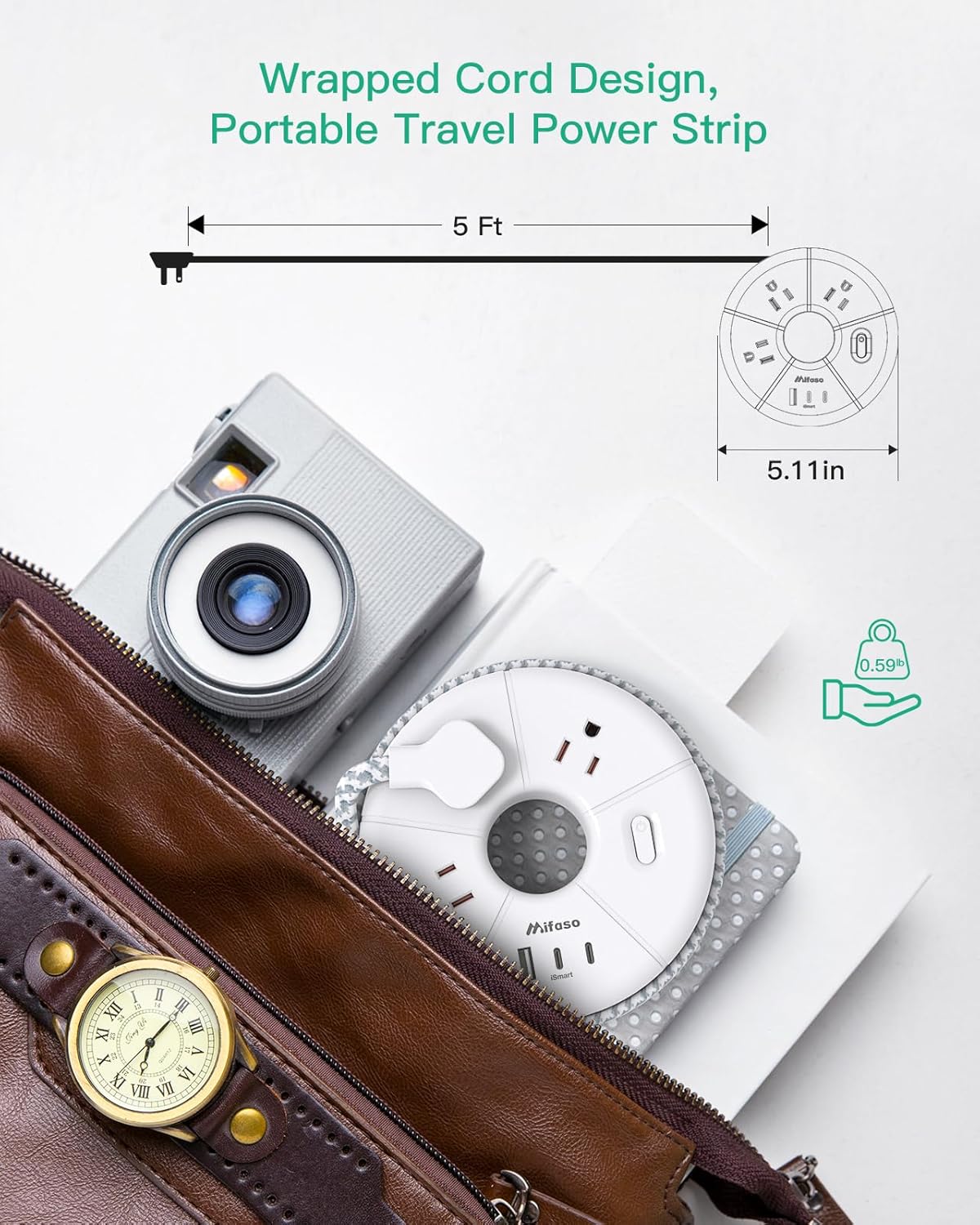 5FT Flat Extension Cord with USB C Power Strip - Your Ultimate Travel Companion with 3 AC Outlets & 3 USB Ports for Effortless Charging in Dorms, Nightstands, and on the Go