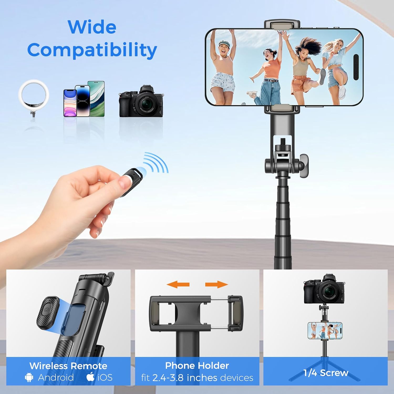 Versatile 50-Inch Extendable Selfie Stick Tripod with Wireless Remote for Smartphones - Perfect for Capturing Stunning Photos and Videos