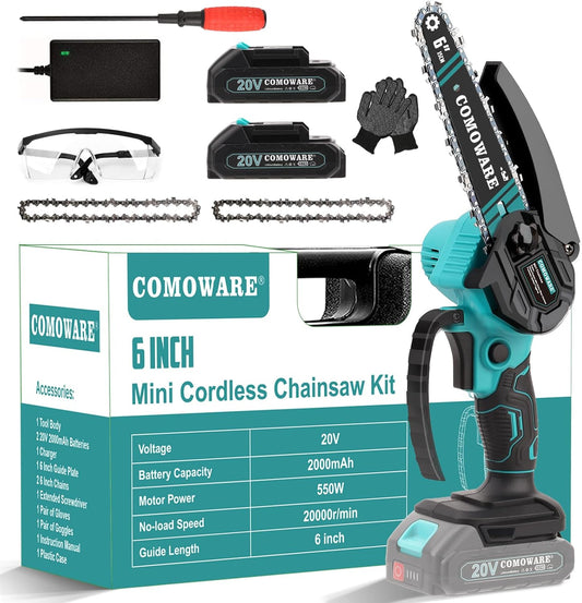 Unleash Your Gardening Potential with the Powerful Cordless Mini Chainsaw - Effortless 6-Inch Cutting with 2 Long-Lasting Batteries for All Your Outdoor Projects!