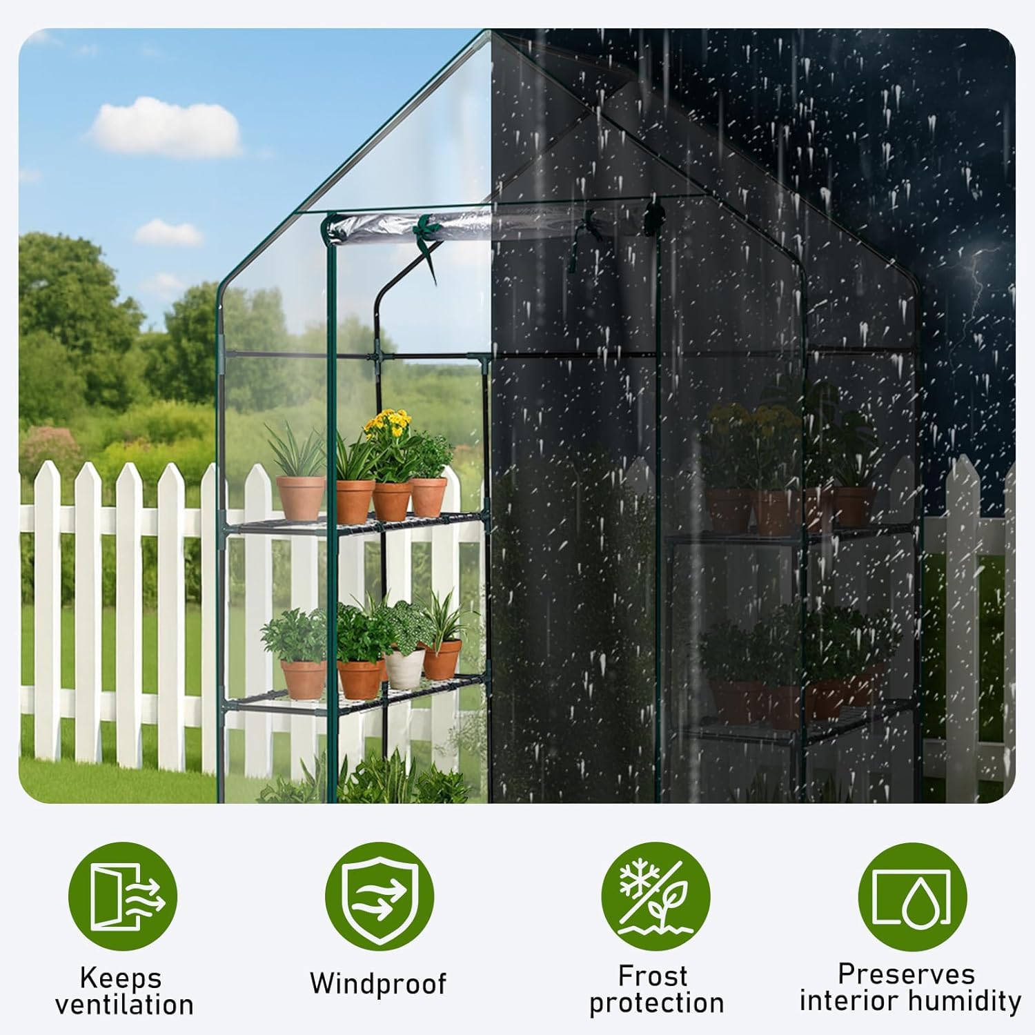 Walk-In Greenhouse - Premium PVC Outdoor Plant Shelter with 3 Tiers and 4 Shelves for Frost Protection and Easy Access