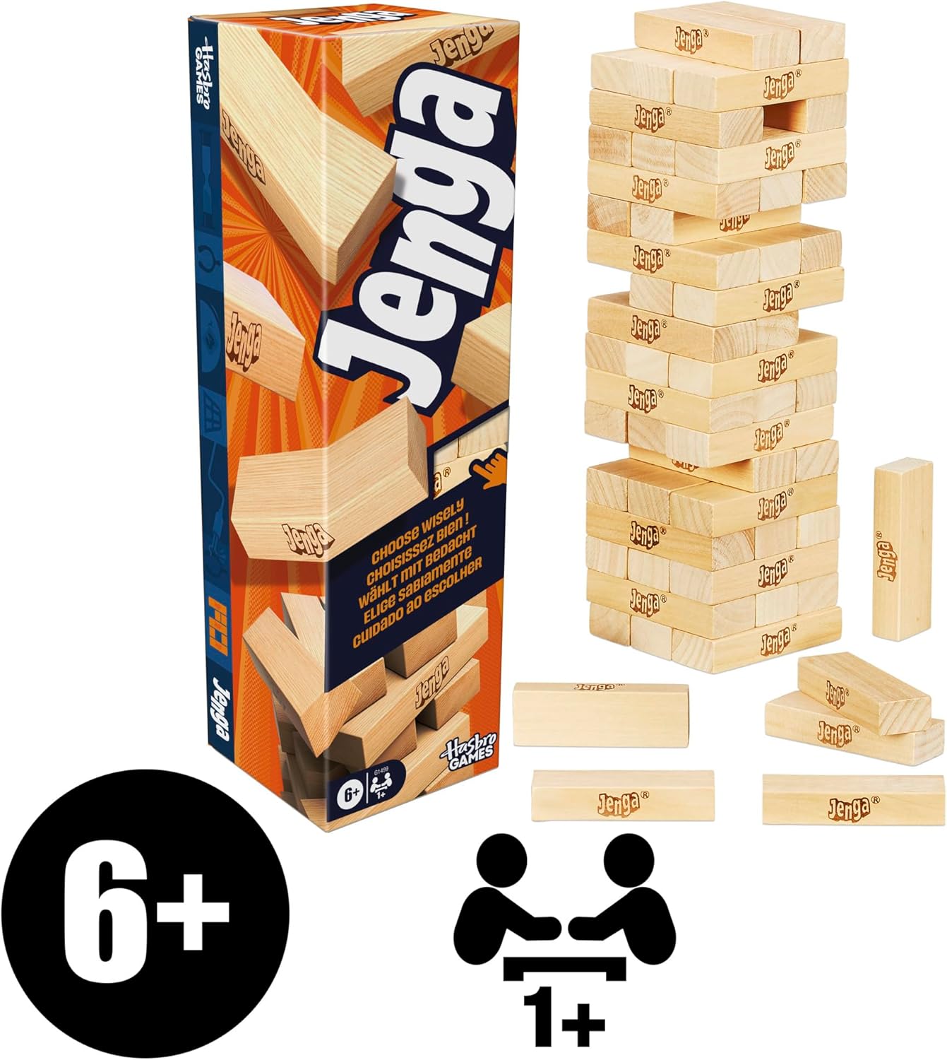 Elevate Your Game Nights with the Exciting Jenga Game Featuring a Digital Die | Classic Wooden Stacking Tower for Ages 6 and Up | Perfect for Parties and Solo Fun