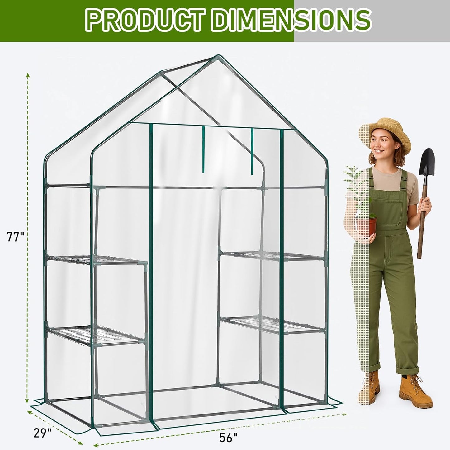 Walk-In Greenhouse - Premium PVC Outdoor Plant Shelter with 3 Tiers and 4 Shelves for Frost Protection and Easy Access