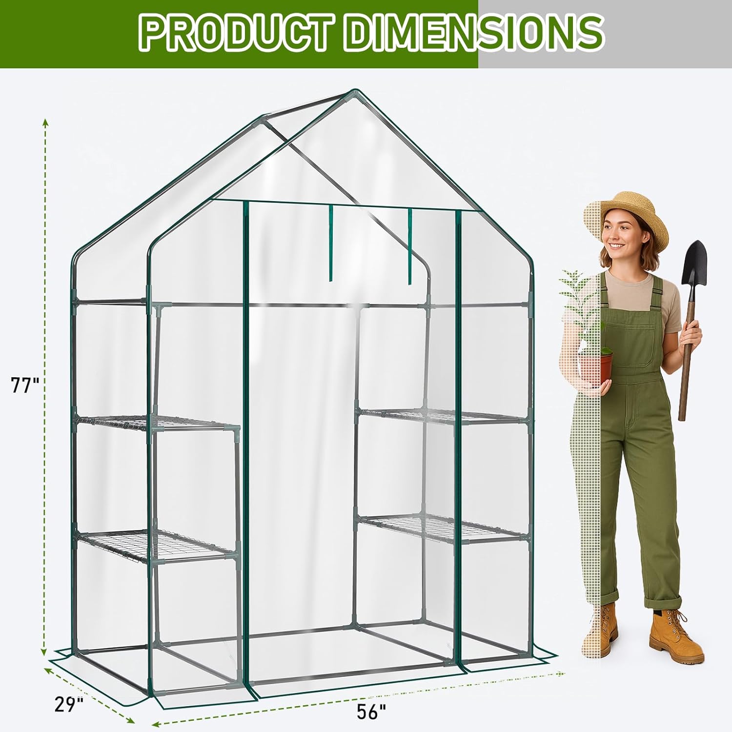 Walk-In Greenhouse - Premium PVC Outdoor Plant Shelter with 3 Tiers and 4 Shelves for Frost Protection and Easy Access