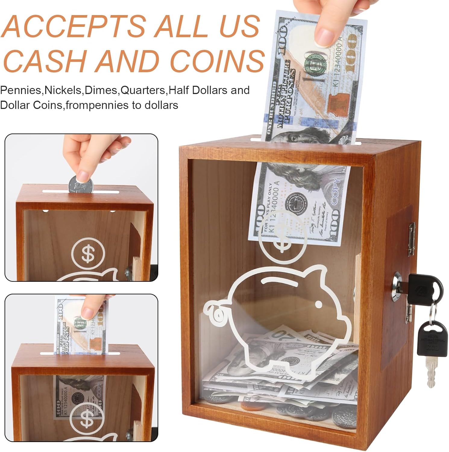 Discover the Ultimate Savings Solution: The Stylish Large Clear Piggy Bank - Perfect for All Ages in Brown