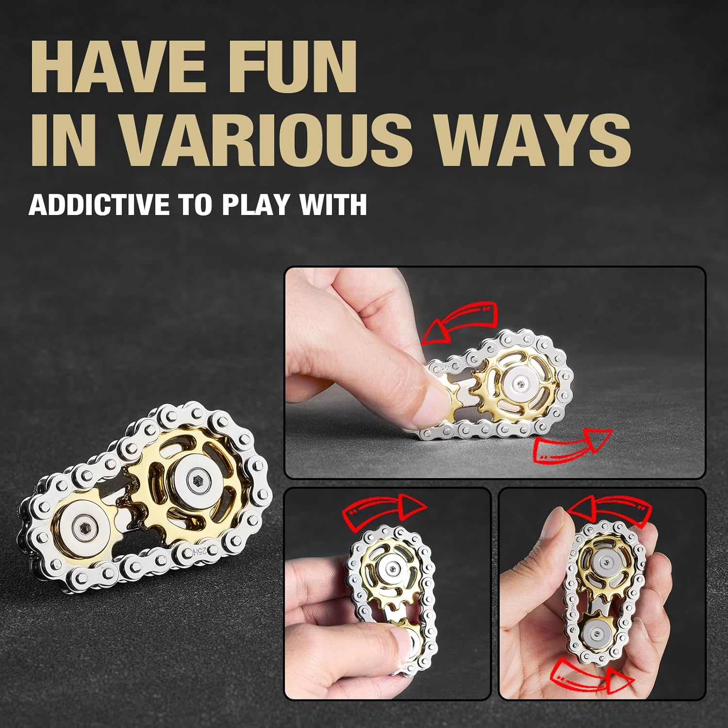 Elevate Your Focus with the Golden Metal Fidget Chain Hand Spinner - The Ultimate Stress Relief Companion for Work, Home, and Travel