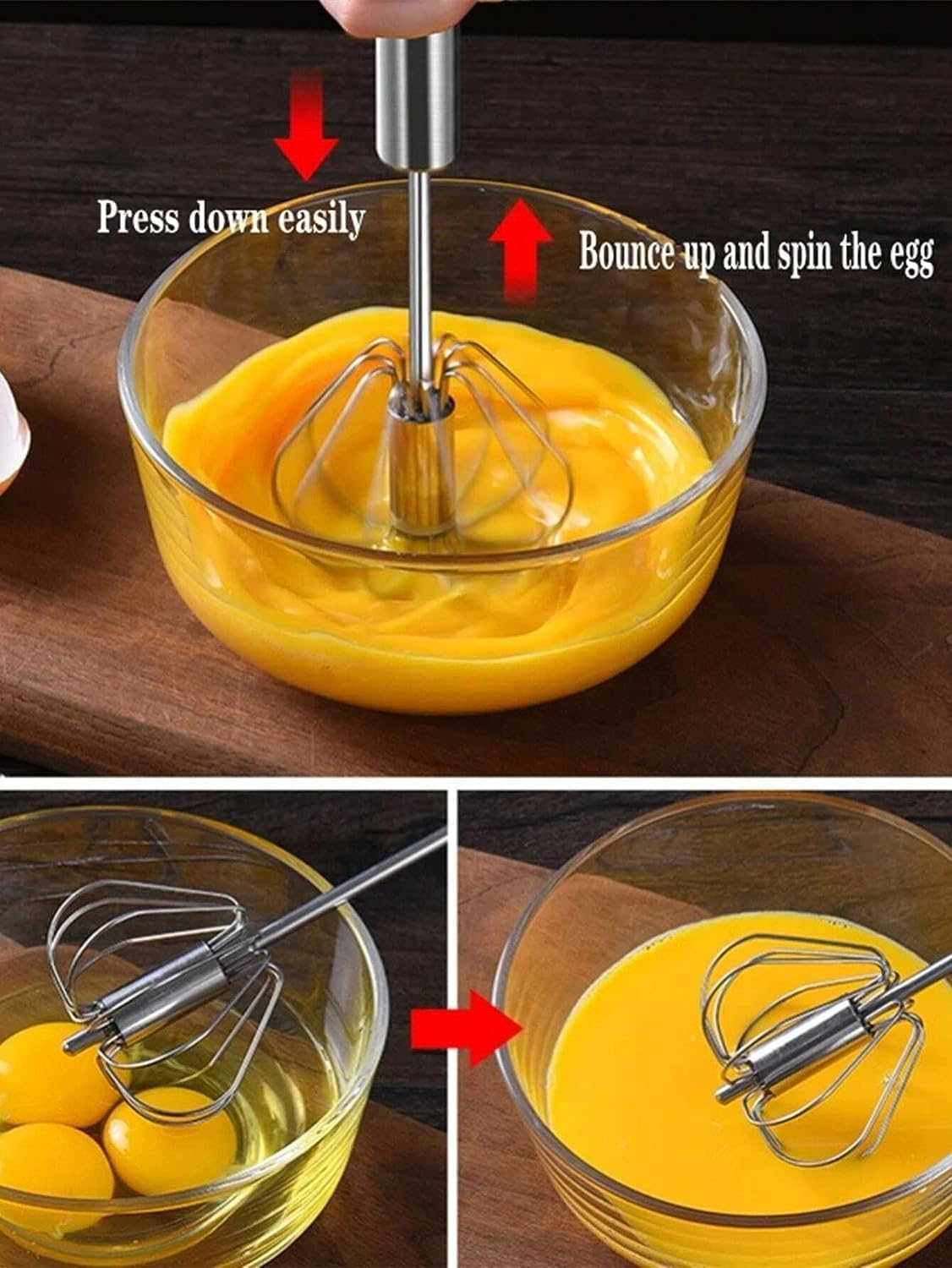 Effortlessly Blend with Our Premium 10-Inch Stainless Steel Semi-Automatic Whisk – Perfect for Eggs, Batters, and More!