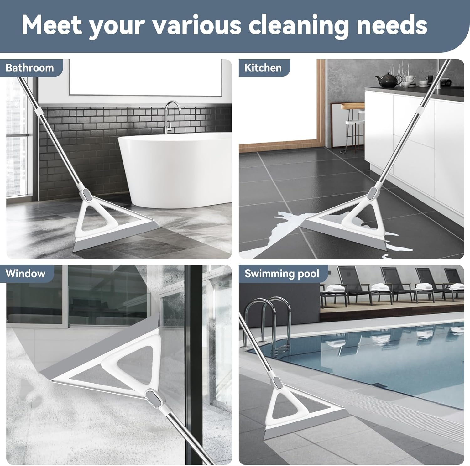 Transform Your Cleaning Routine with the 54-Inch Multifunctional Rubber Silicone Broom and Squeegee - Ideal for Effortless Living Room, Kitchen, and Bathroom Care in Stylish Gray