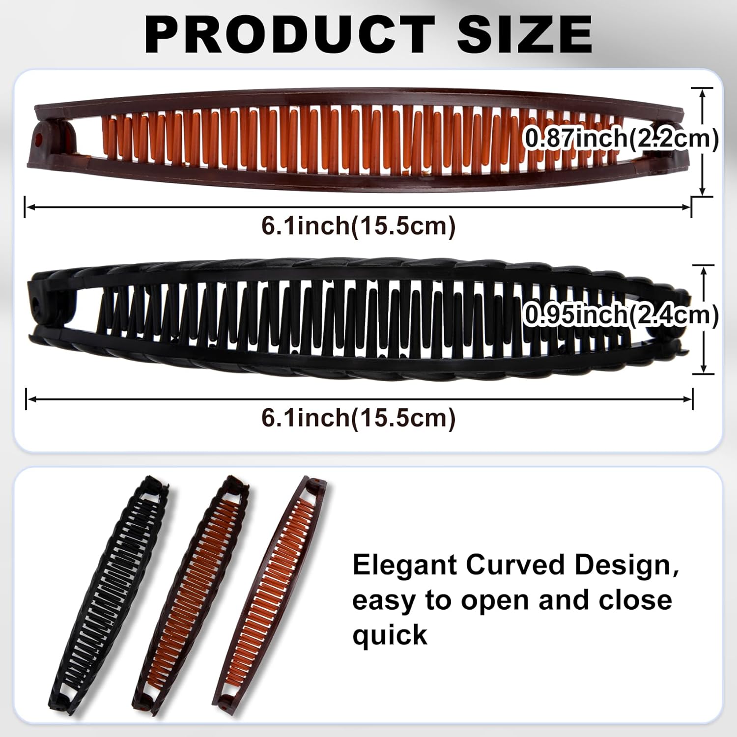 Elevate Your Style with the Set of 3 Classic Double Banana Hair Clips - Large Non-Slip Claw Accessories in Black, Brown, and Glossy Brown!