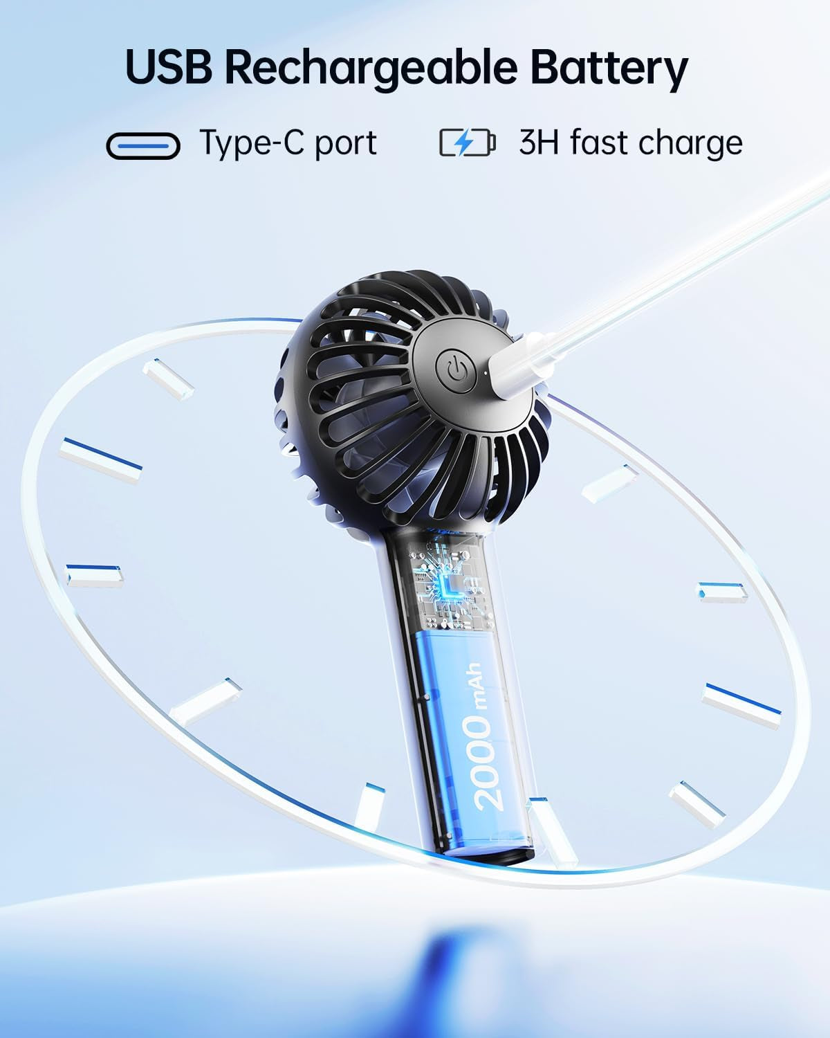 Stay Cool Anywhere with the Mini Portable Rechargeable Handheld Fan - Your 3-Speed Essential for Makeup, Travel, and Outdoor Fun - Sleek USB-Powered Design in Black