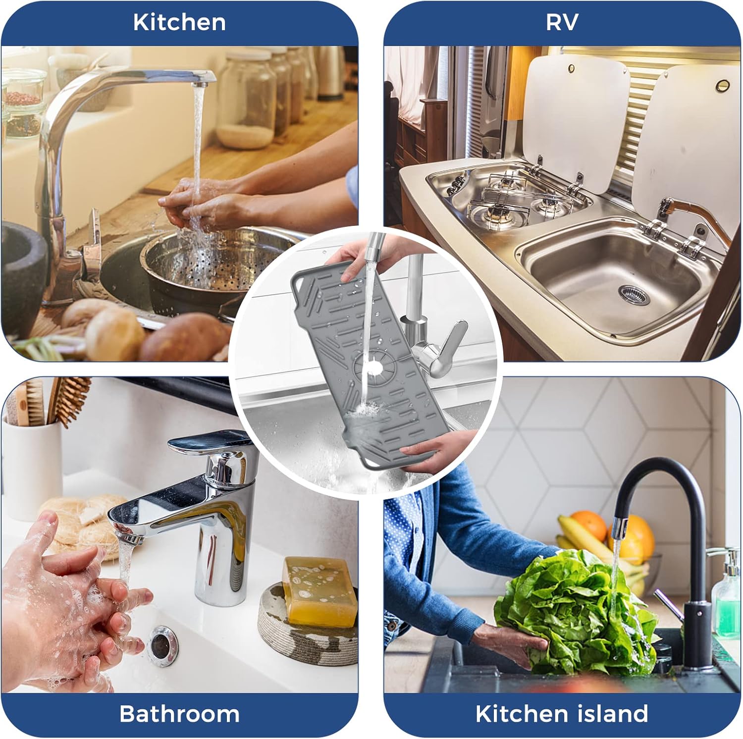 Transform Your Kitchen with the Stylish Silicone Faucet Handle Drip Catcher Tray Mat - The Ultimate Splash Guard and Sponge Holder in Grey
