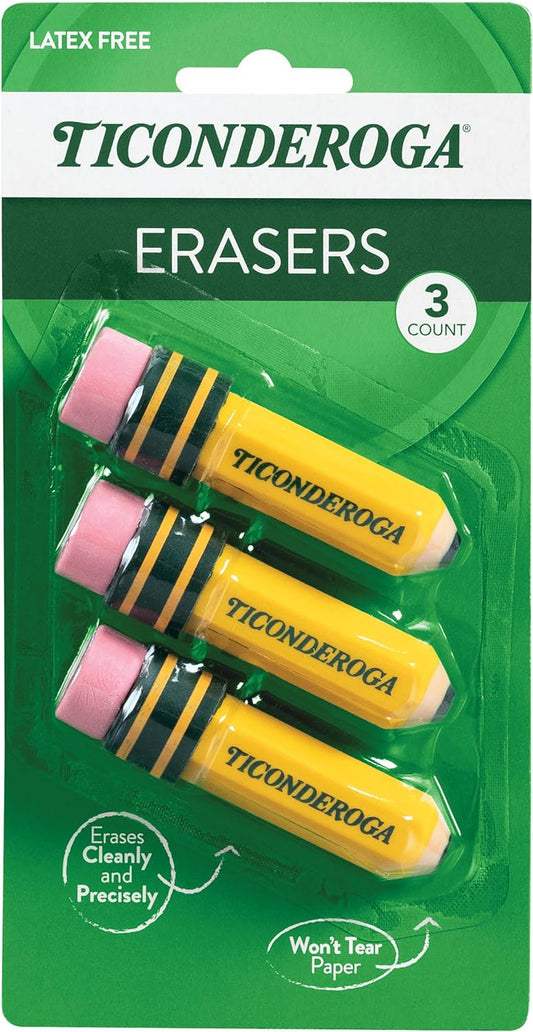 Premium Pencil-Shaped Erasers - Latex-Free, Vibrant Yellow, Set of 3 for Effortless Corrections