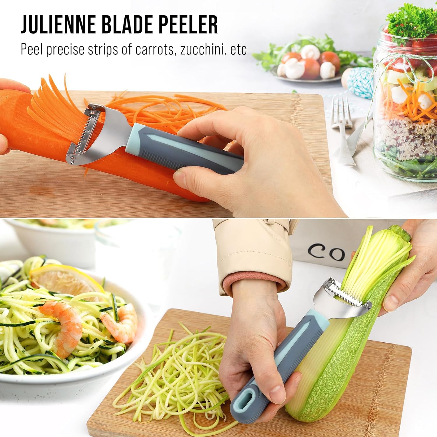 Transform Your Cooking with Our 2-Piece Julienne Peeler Set - Ergonomic Silicone Grip & Dual Blade Design for Effortless Vegetable Prep!