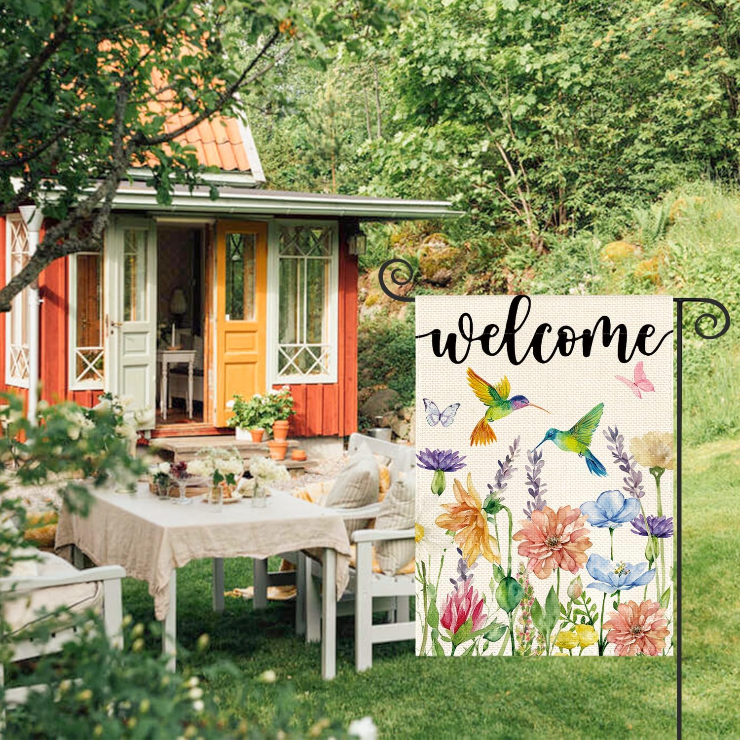 Vibrant Double-Sided Hummingbird and Spring Flowers Garden Flag - Perfect 12 x 18 Inch Seasonal Outdoor Decor