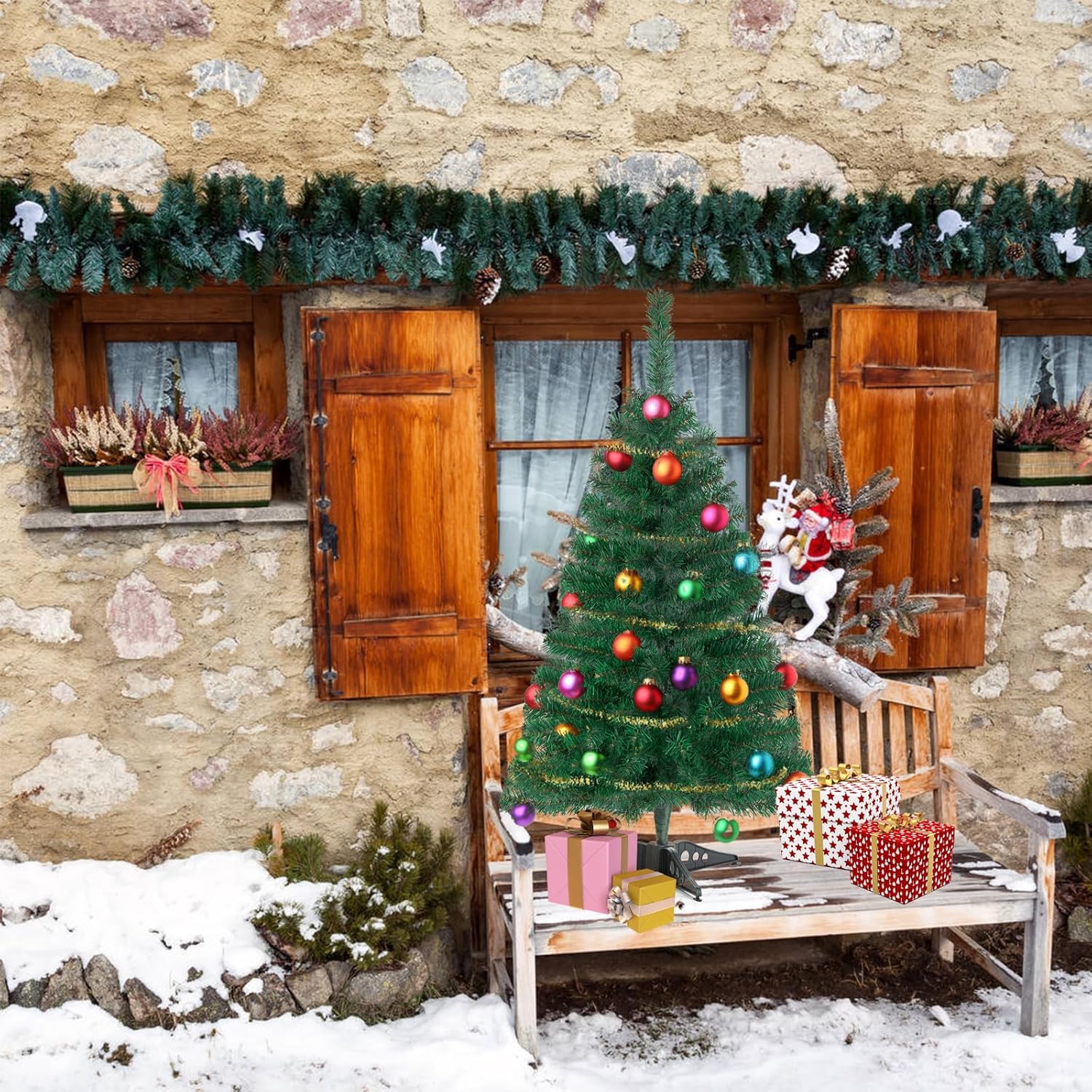 Charming 3FT Mini Green Artificial Christmas Tree with Sturdy Stand for Festive Indoor and Outdoor Holiday Decor