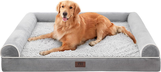 Luxurious Orthopedic Large Dog Bed with Waterproof Lining, Removable Washable Cover, and Non-Skid Bottom in Elegant Grey