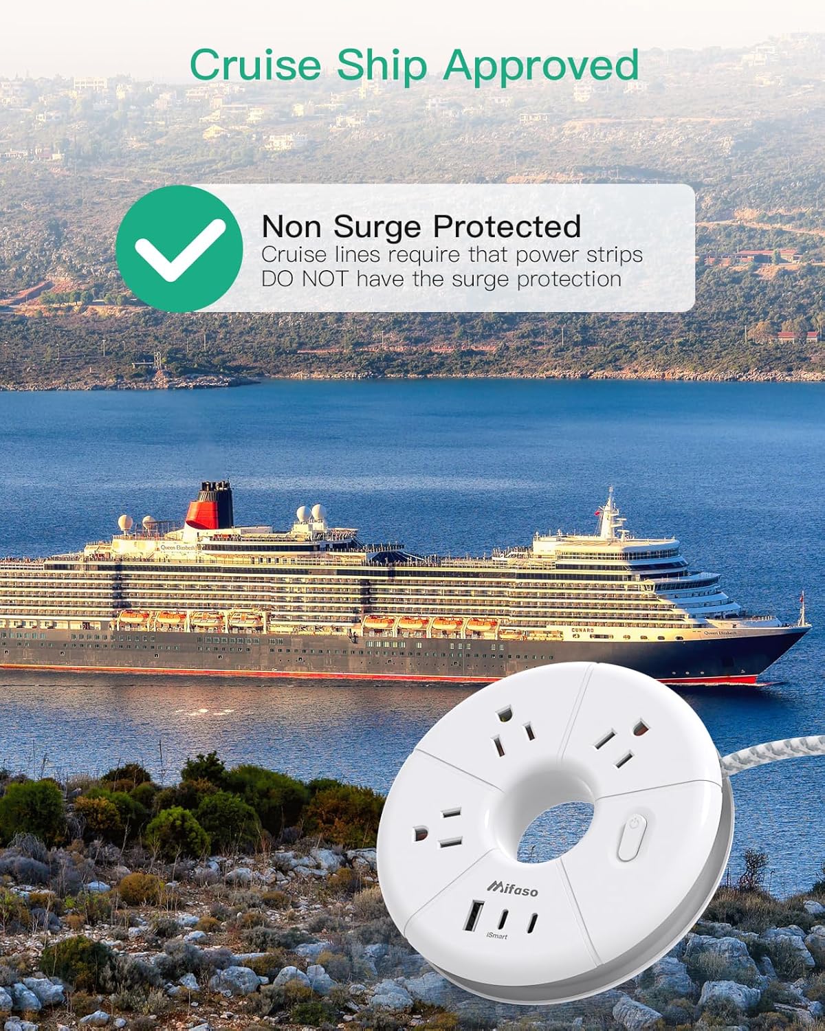 5FT Flat Extension Cord with USB C Power Strip - Your Ultimate Travel Companion with 3 AC Outlets & 3 USB Ports for Effortless Charging in Dorms, Nightstands, and on the Go