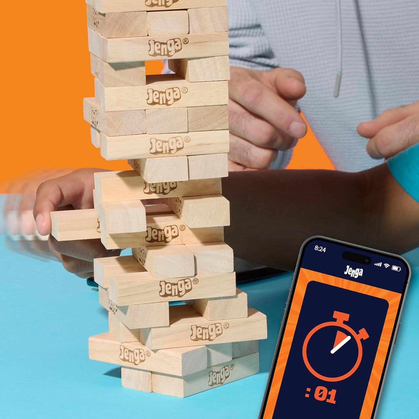 Elevate Your Game Nights with the Exciting Jenga Game Featuring a Digital Die | Classic Wooden Stacking Tower for Ages 6 and Up | Perfect for Parties and Solo Fun