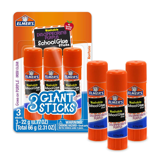 Elmer's Washable Disappearing Purple School Glue Sticks - Perfect for Crafts and School Projects, 3 Pack of 22 Grams