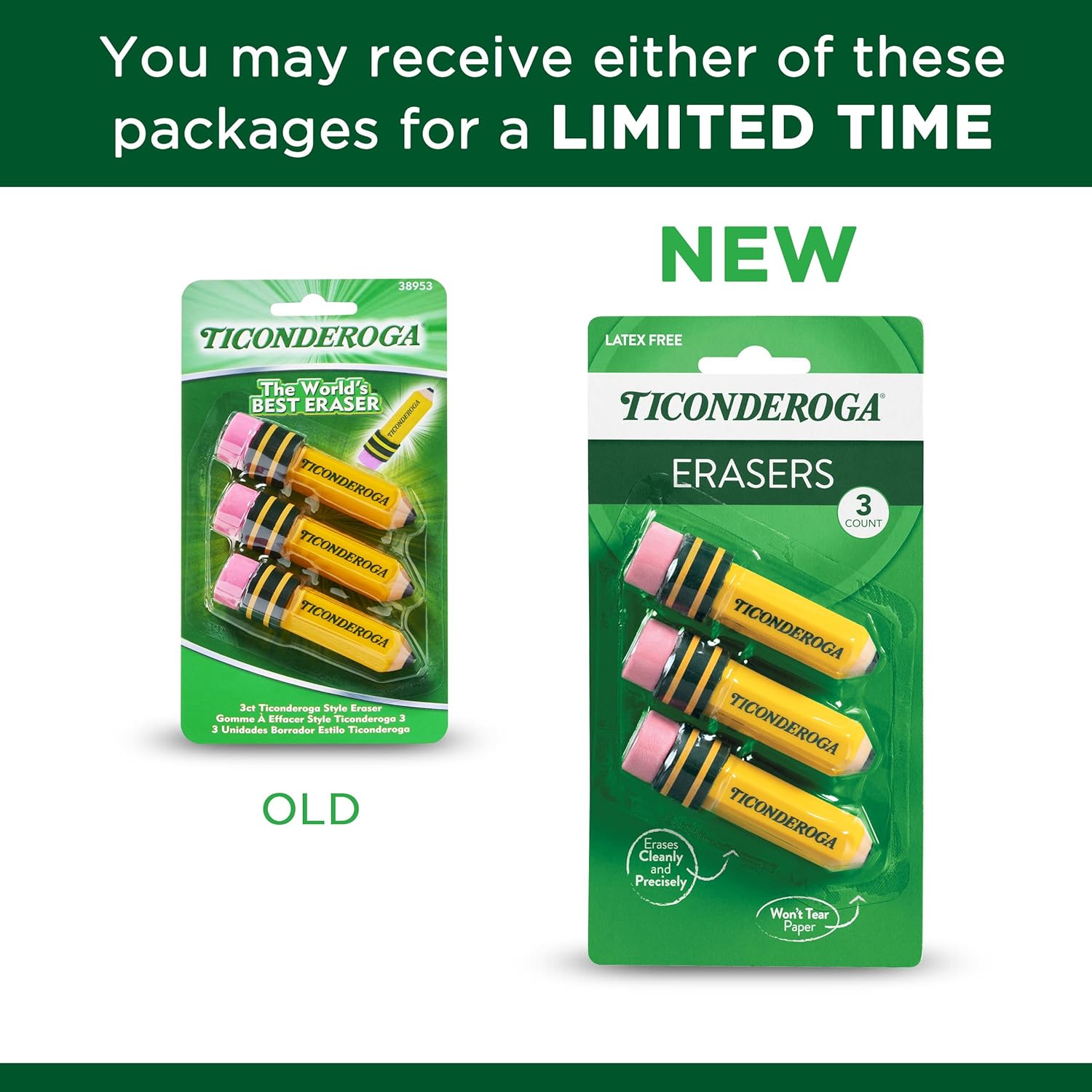 Premium Pencil-Shaped Erasers - Latex-Free, Vibrant Yellow, Set of 3 for Effortless Corrections