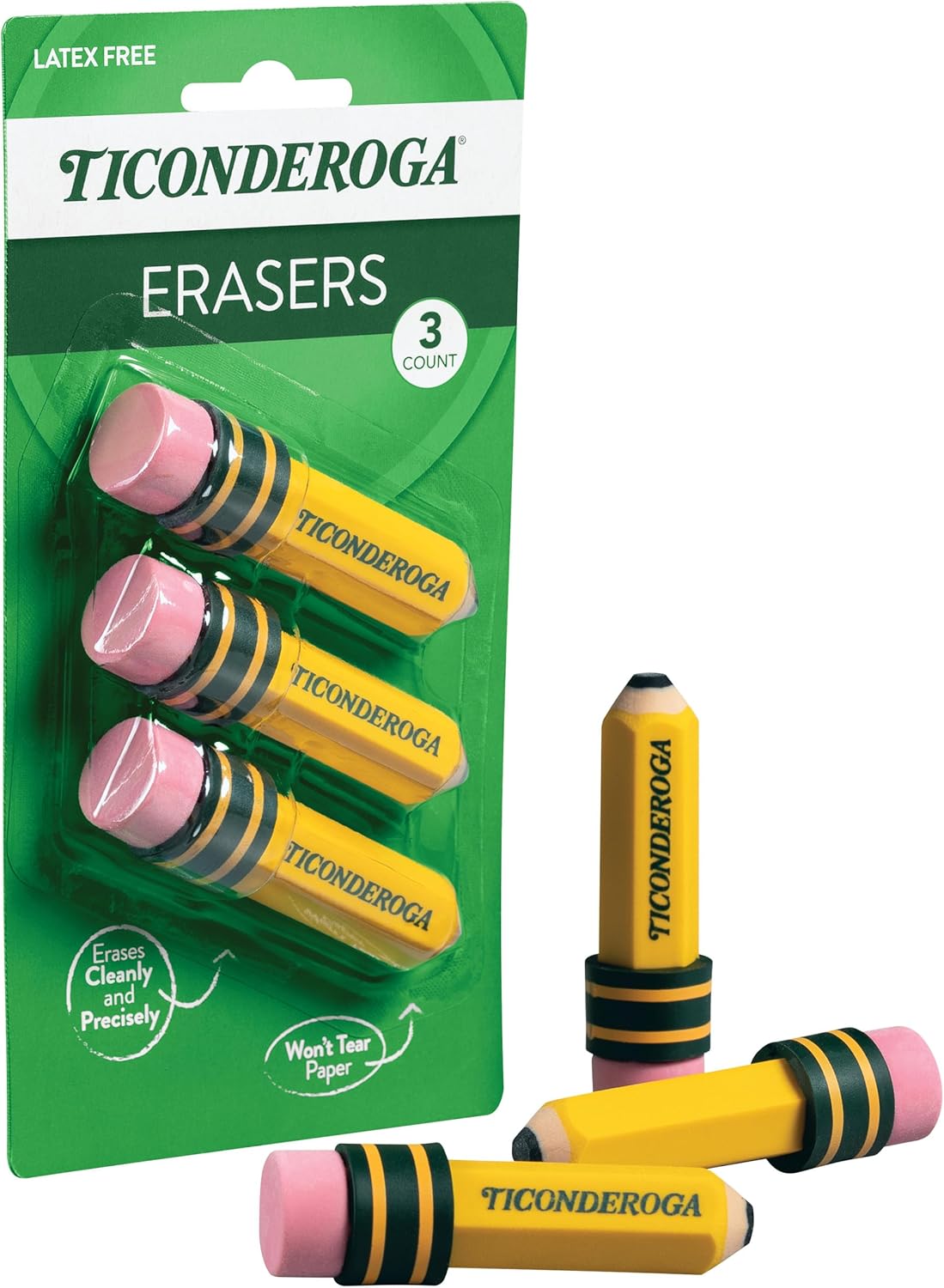 Premium Pencil-Shaped Erasers - Latex-Free, Vibrant Yellow, Set of 3 for Effortless Corrections