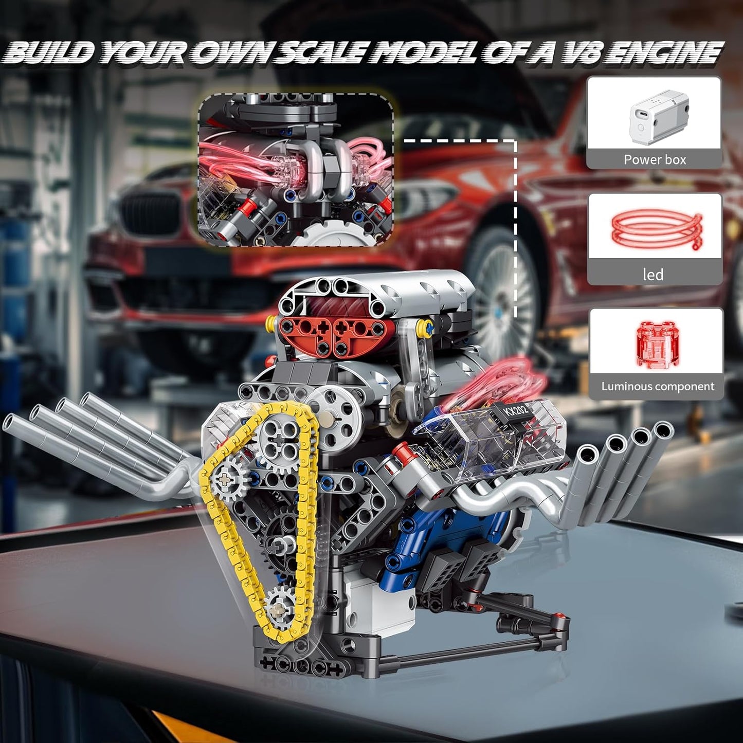 Unleash Your Inner Engineer with the Ultimate Build Your Own V8 Engine Set - 665 Pieces of Fun and Learning!
