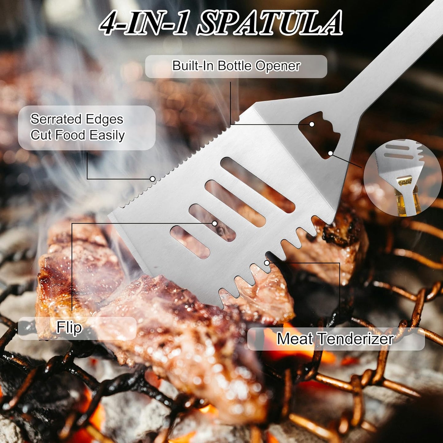 Ultimate Griddle Accessories Kit - Premium Stainless Steel 4-Piece Grill Tool Set with Spatula, Fork, Tongs, and Brush in Elegant Gift Box for Perfect Outdoor Barbecue and Home Grilling