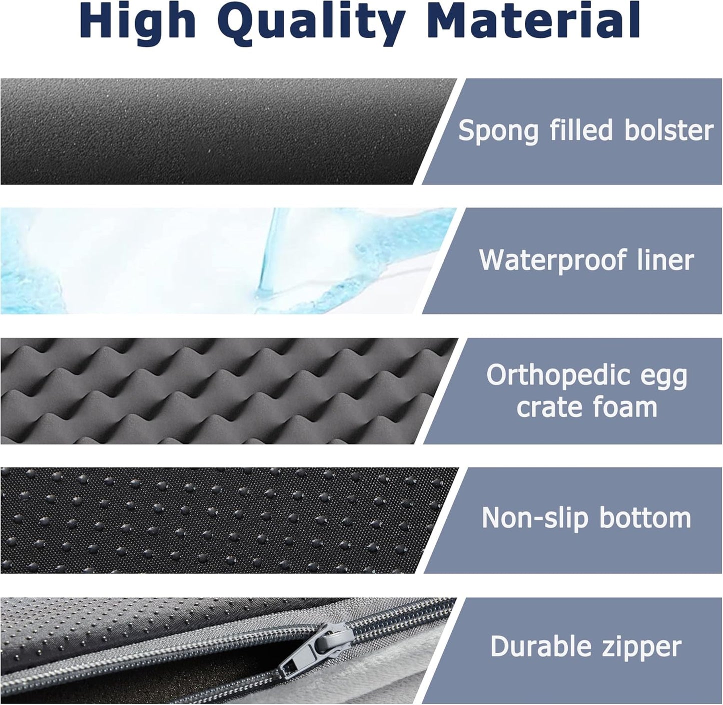 Luxurious Orthopedic Large Dog Bed with Waterproof Lining, Removable Washable Cover, and Non-Skid Bottom in Elegant Grey