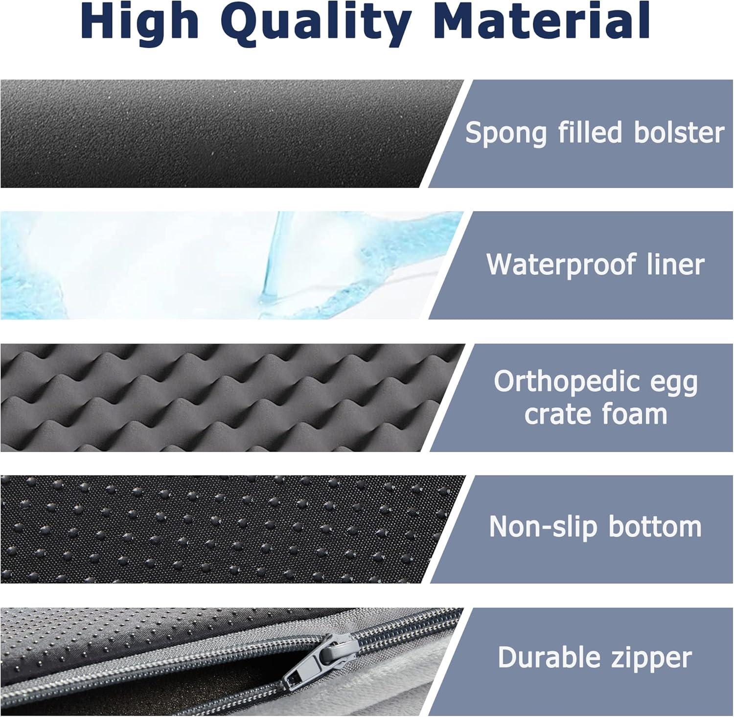 Luxurious Orthopedic Large Dog Bed with Waterproof Lining, Removable Washable Cover, and Non-Skid Bottom in Elegant Grey