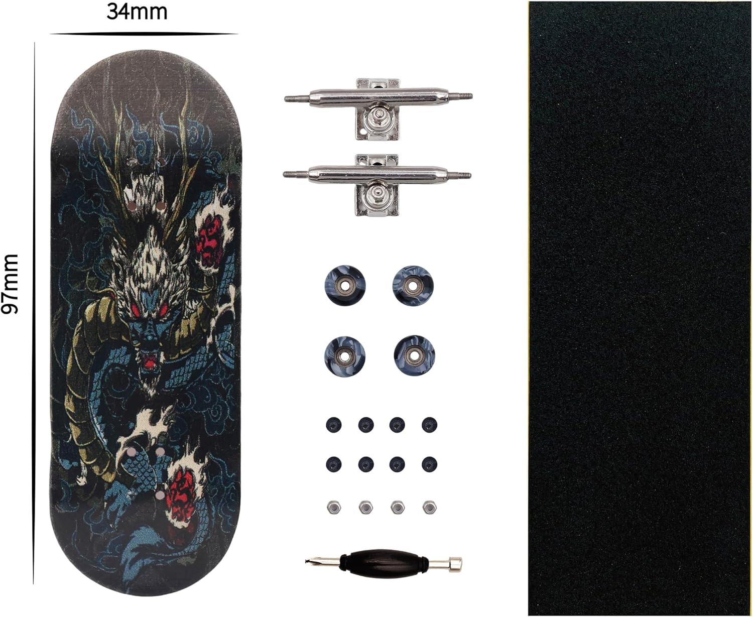 Unleash Your Skills with the Professional 34mm Dragon Design Wooden Fingerboard Featuring CNC Swirl Wheels