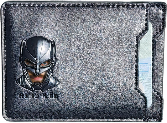 Stylish and Durable RFID Protected Leather Bi-Fold Wallet for Men and Women - Brown with Unique 3D Superhero Mask Design and 2 Card Slots