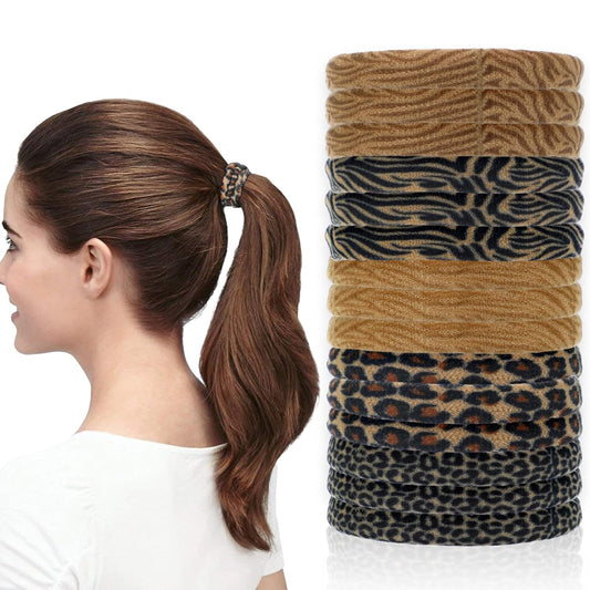 40-Piece No-Damage Seamless Soft Elastic Hair Ties Set - Stylish and Durable Ponytail Holders with 5 Chic Leopard Print Designs for Effortless Hair Styling (Black, Brown, Tan)