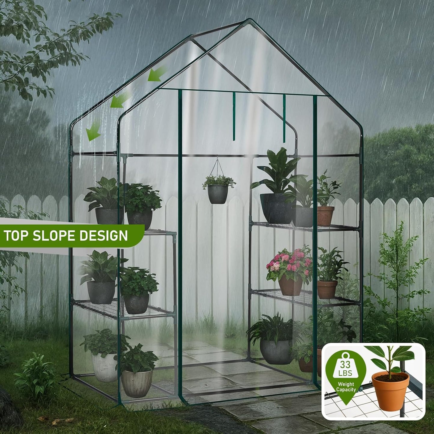 Walk-In Greenhouse - Premium PVC Outdoor Plant Shelter with 3 Tiers and 4 Shelves for Frost Protection and Easy Access
