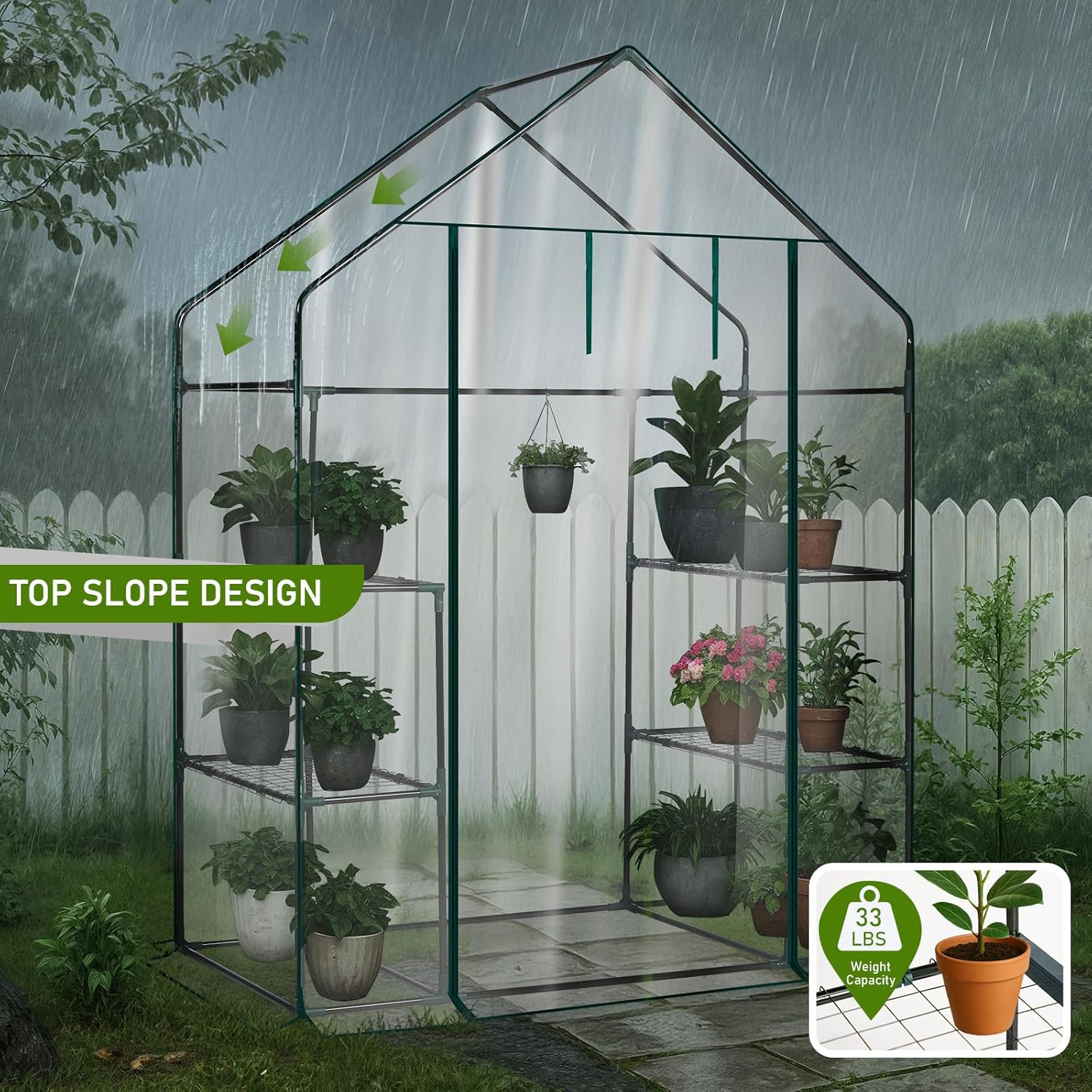 Walk-In Greenhouse - Premium PVC Outdoor Plant Shelter with 3 Tiers and 4 Shelves for Frost Protection and Easy Access