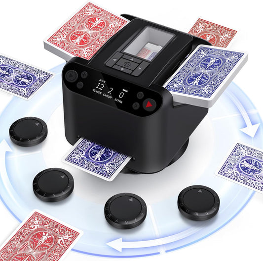 Revolutionary Automatic Card Shuffler & Dealer for Up to 12 Players - Effortless Gaming with 360°/180° Dealing, Remote Controls, and Custom Modes!