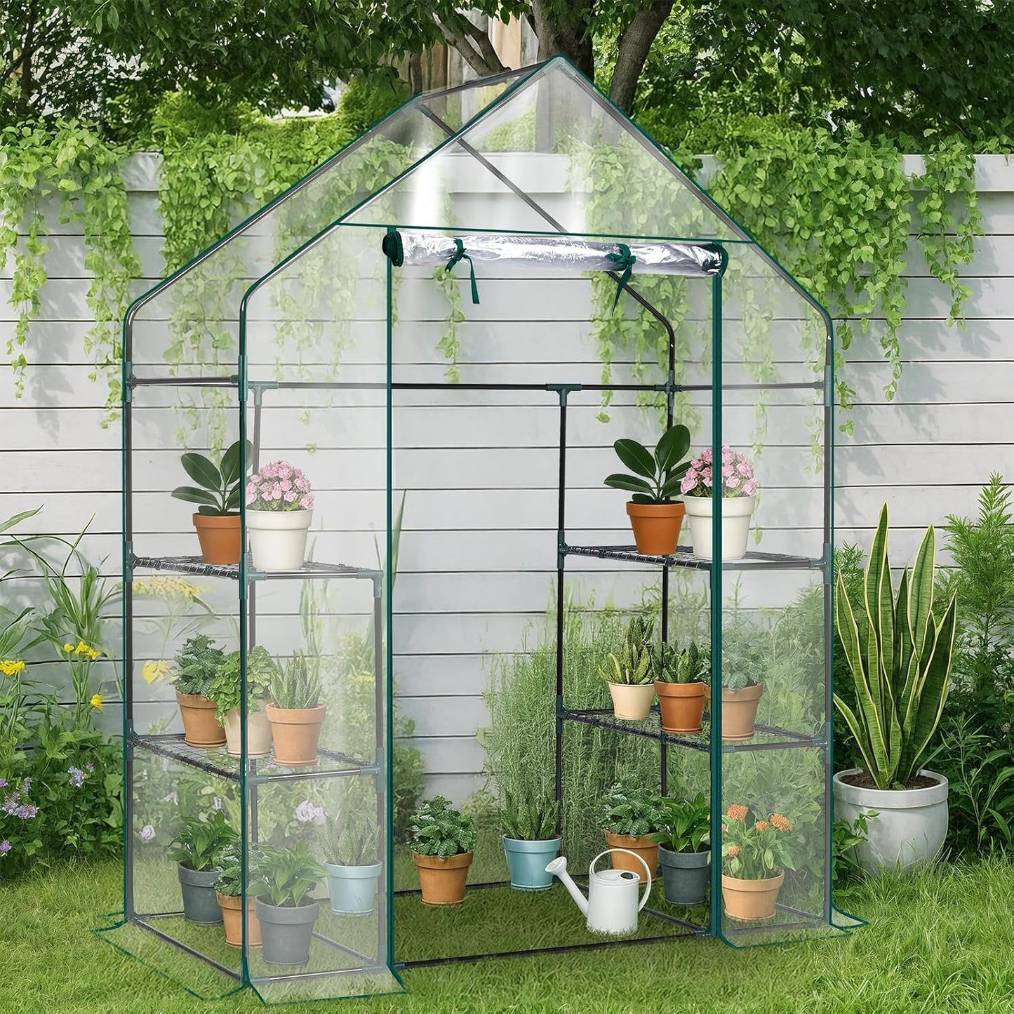 Walk-In Greenhouse - Premium PVC Outdoor Plant Shelter with 3 Tiers and 4 Shelves for Frost Protection and Easy Access