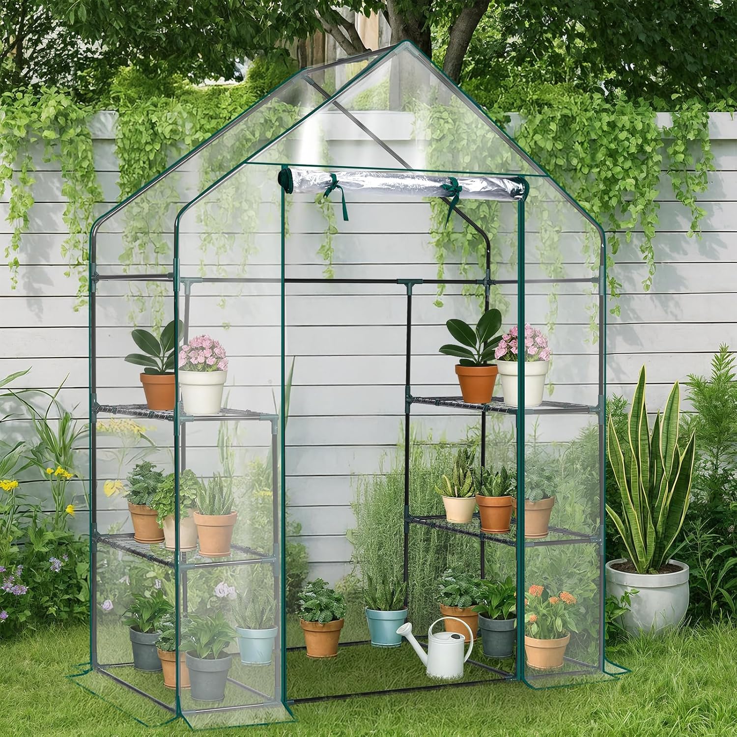 Walk-In Greenhouse - Premium PVC Outdoor Plant Shelter with 3 Tiers and 4 Shelves for Frost Protection and Easy Access
