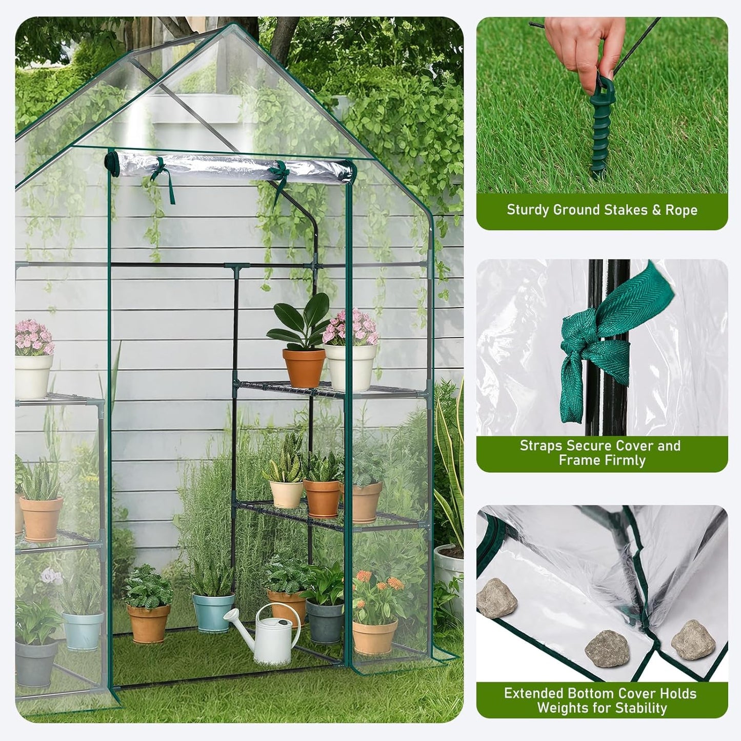 Walk-In Greenhouse - Premium PVC Outdoor Plant Shelter with 3 Tiers and 4 Shelves for Frost Protection and Easy Access