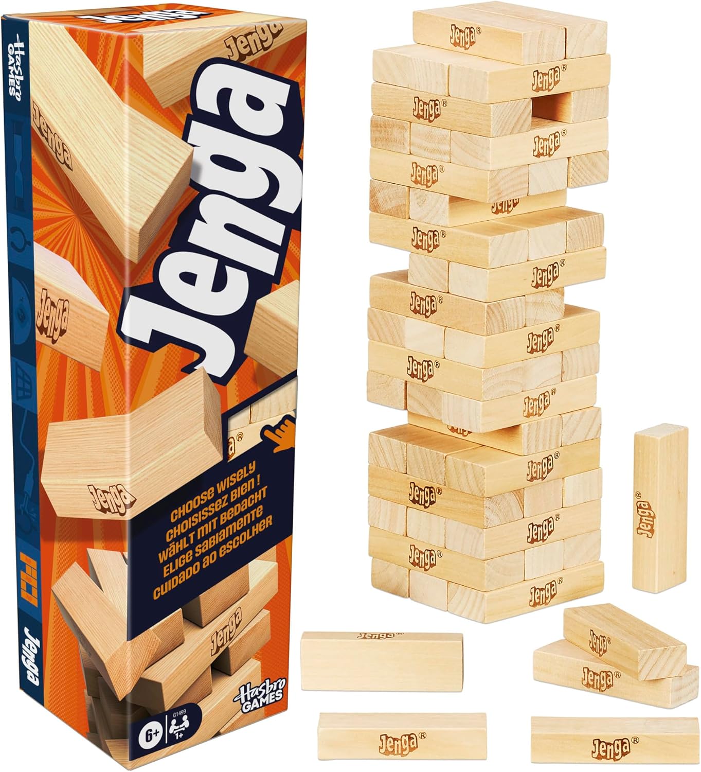 Elevate Your Game Nights with the Exciting Jenga Game Featuring a Digital Die | Classic Wooden Stacking Tower for Ages 6 and Up | Perfect for Parties and Solo Fun