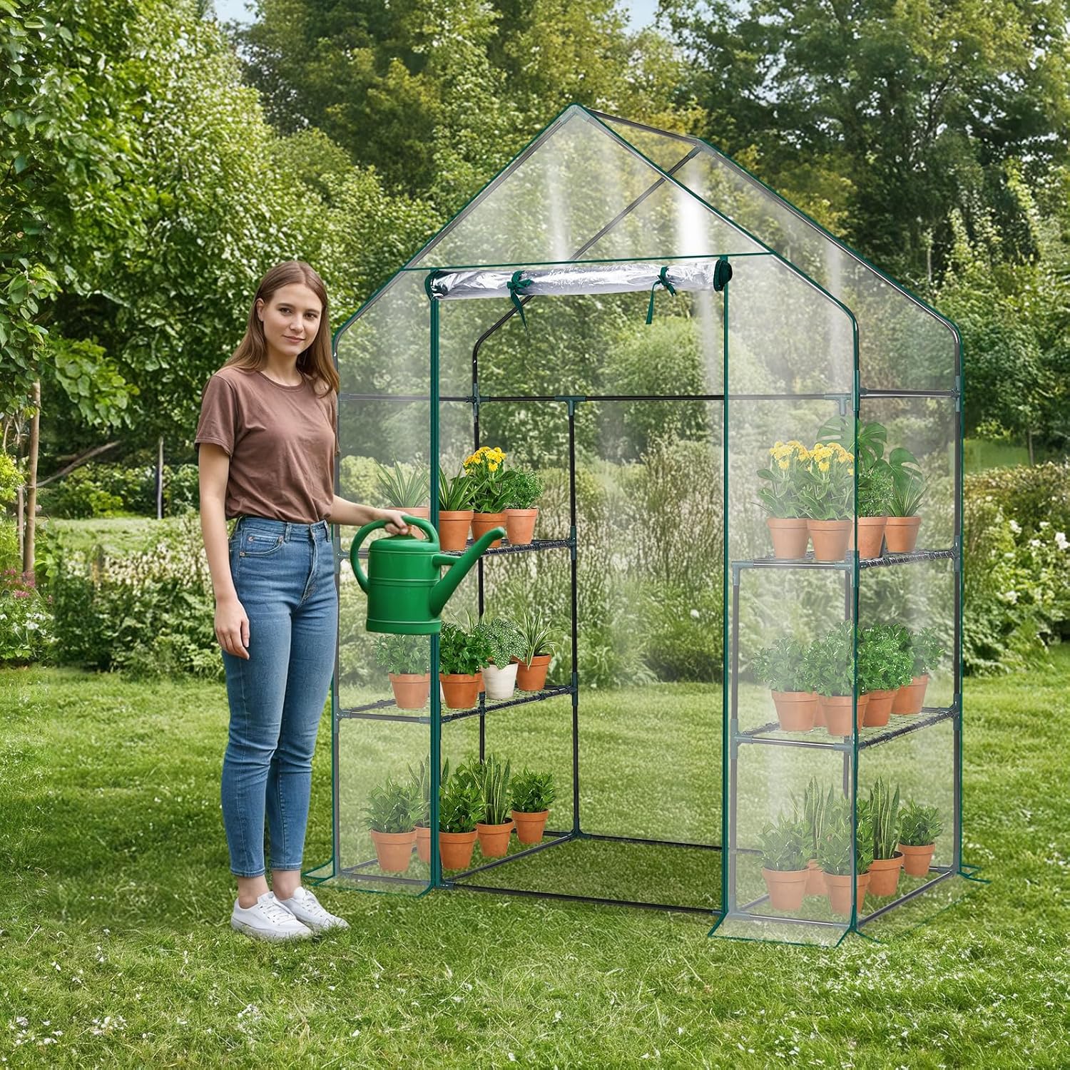 Walk-In Greenhouse - Premium PVC Outdoor Plant Shelter with 3 Tiers and 4 Shelves for Frost Protection and Easy Access