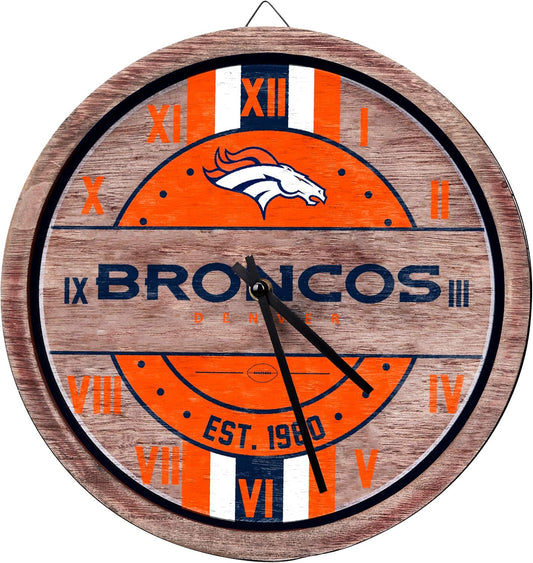 Show Your Team Spirit with the Denver Broncos Wooden Barrel Wall Clock - Perfect for Any Fan's Home or Office
