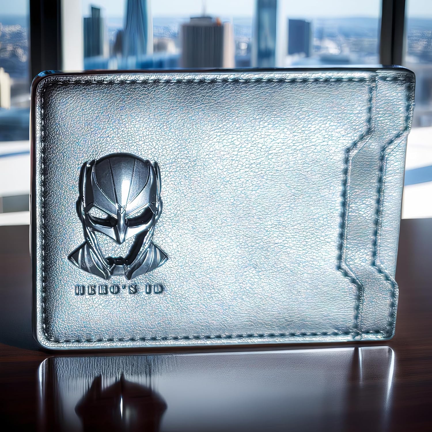 Stylish and Durable RFID Protected Leather Bi-Fold Wallet for Men and Women - Brown with Unique 3D Superhero Mask Design and 2 Card Slots