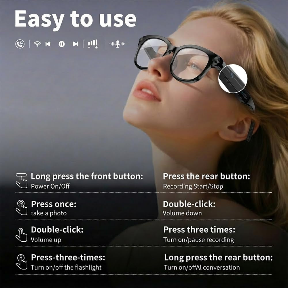 Revolutionary Smart Glasses with Camera, AI Translation, and Bluetooth Control – Perfect for Travel, Conferences, and Vlogging